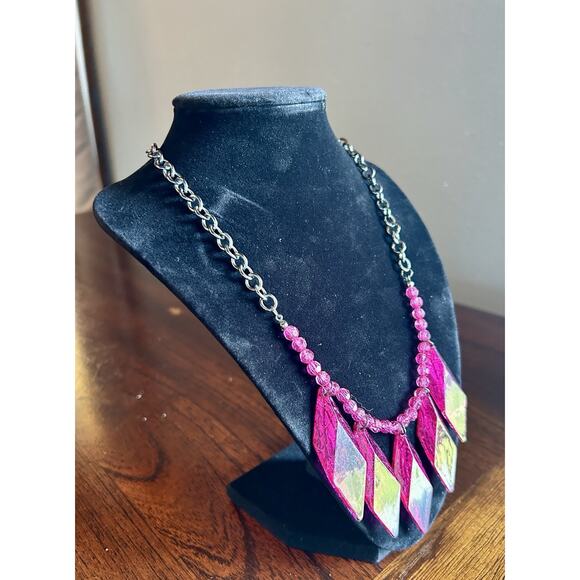 Vtg Purple Resin Crystal Rhinestone Silver Tone Bib Necklace‎ Adjustable Clasp - Picture 4 of 5